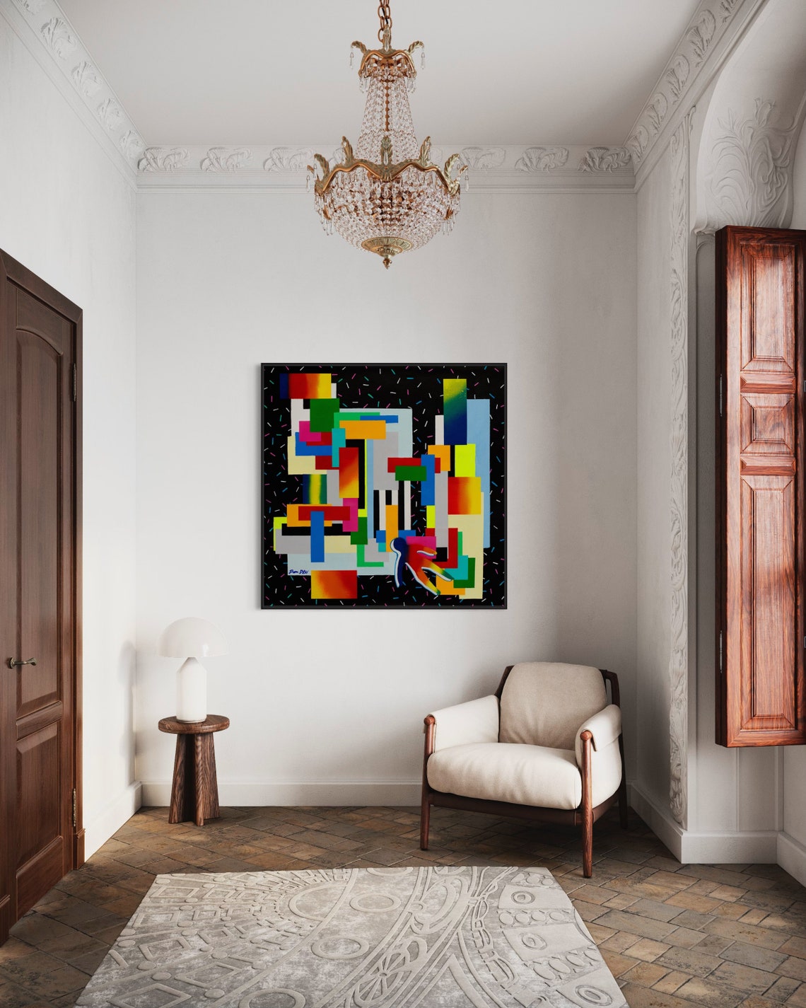 Rainbow Geometric Blocks Confetti Black Abstract Artwork Poster - Image 5