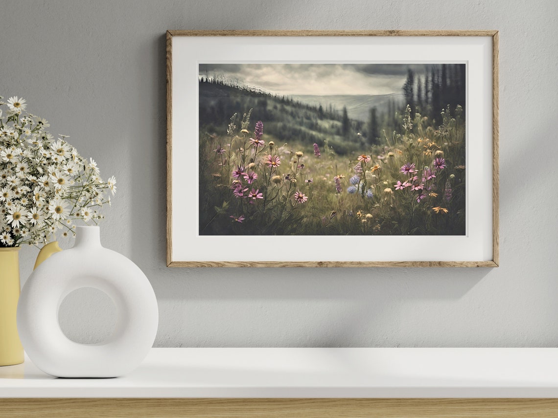 Wildflower Painting Vintage Cottage Garden Decor Print Farmhouse Oil Painting Moody Vintage Wildflower Wall Art - Image 4