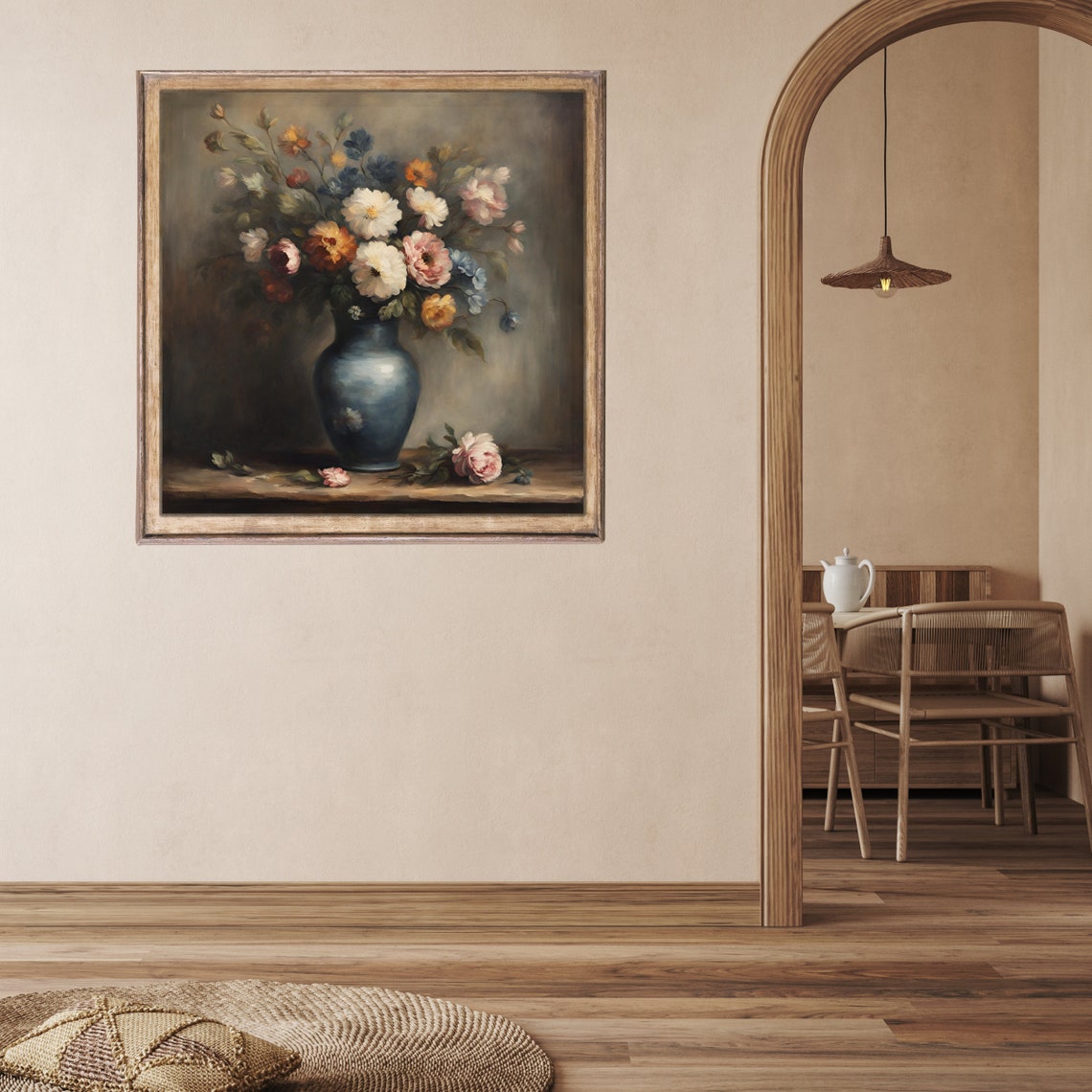 Flower Painting Spring Farmhouse Decor Still Life Flower Decor Vintage Flower Print French Country Farmhouse Antique Oil Painting - Image 2