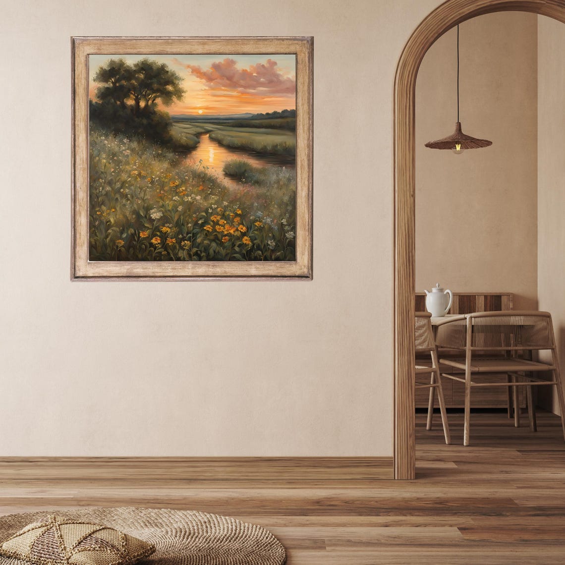 Fall Wildflower Wall Art Vintage Cottage Garden Decor Farmhouse Oil Painting Moody Kitchen Art Print Cottagecore Vintage Sunrise Landscape - Image 4