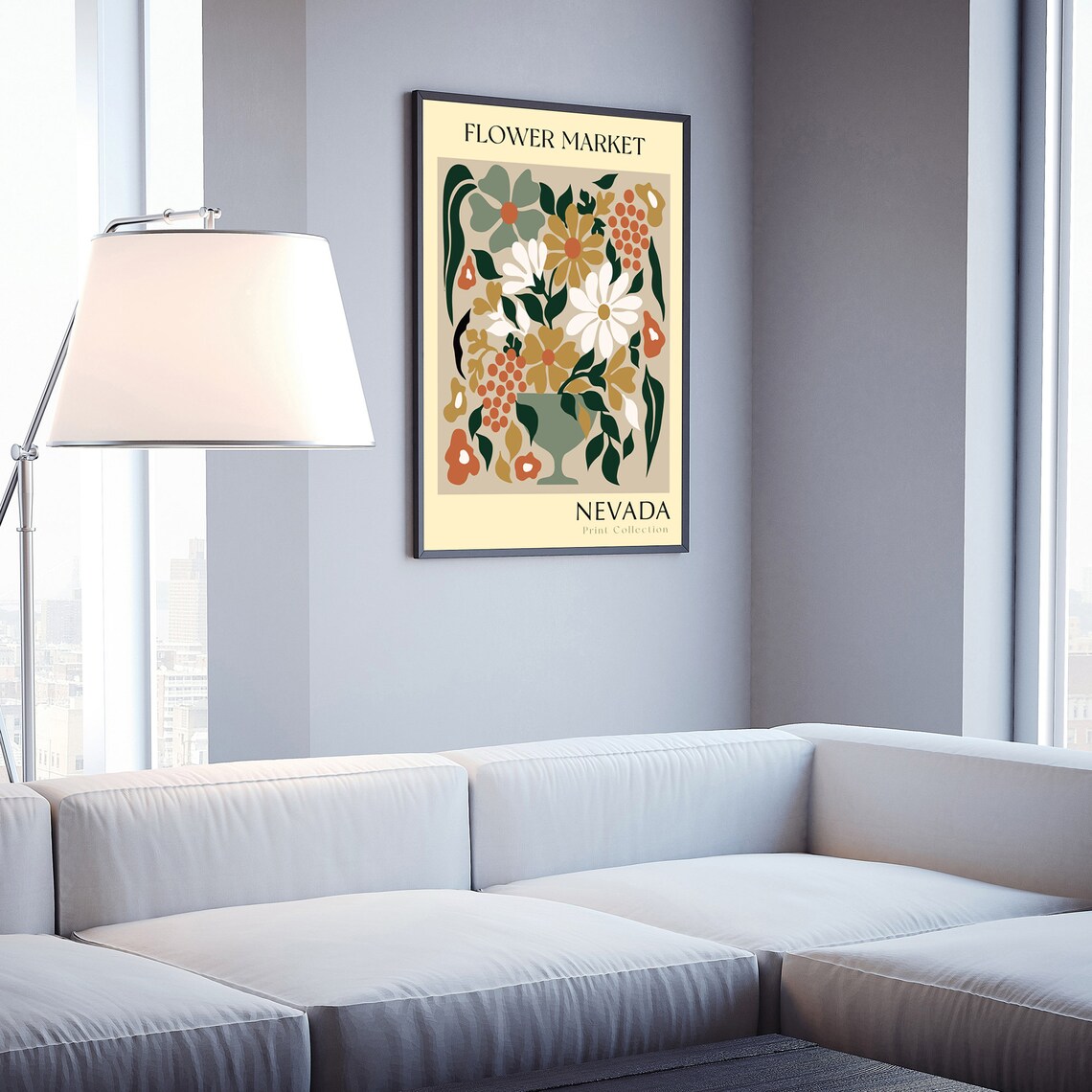Nevada Flower Market Vase Arrangement Green Gold Botanical Art Poster - Image 3
