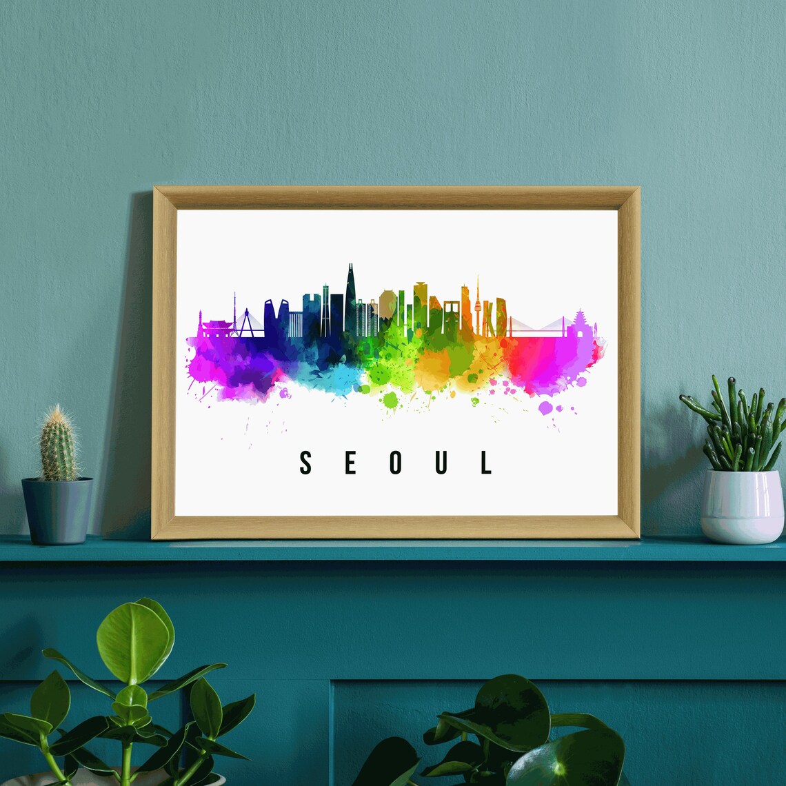Seoul South Korea Rainbow Watercolor Skyline Palace Gate Travel Poster - Image 3