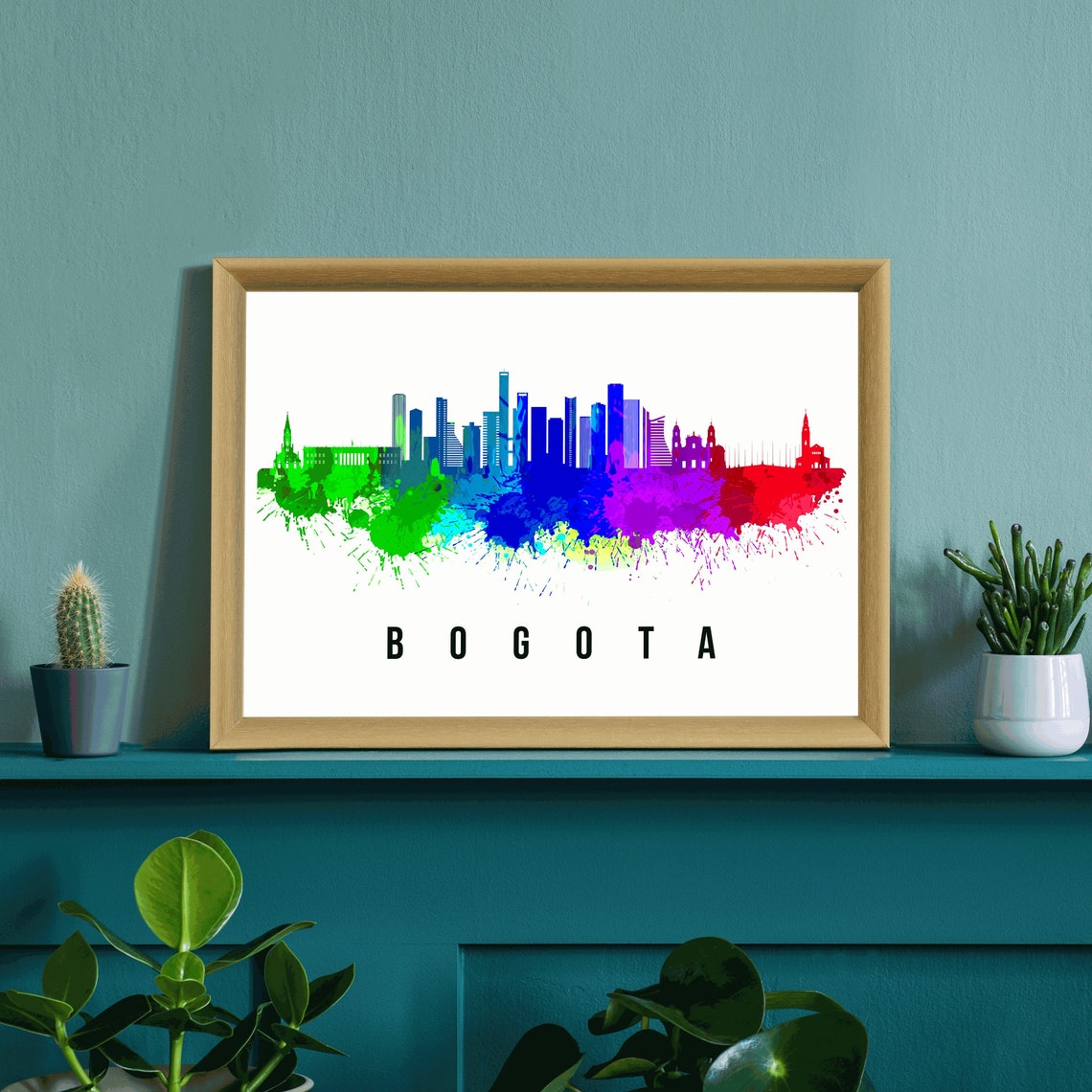 Bogota Colombia Rainbow Watercolor Skyline Silhouette Cityscape Poster - Image 3