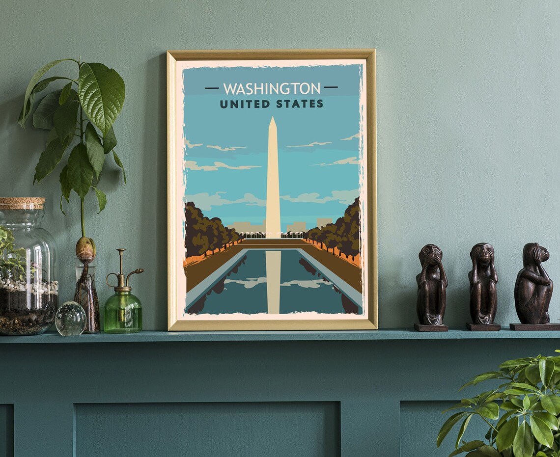 Washington DC National Monument Reflecting Pool Vintage Travel Poster - Image 3