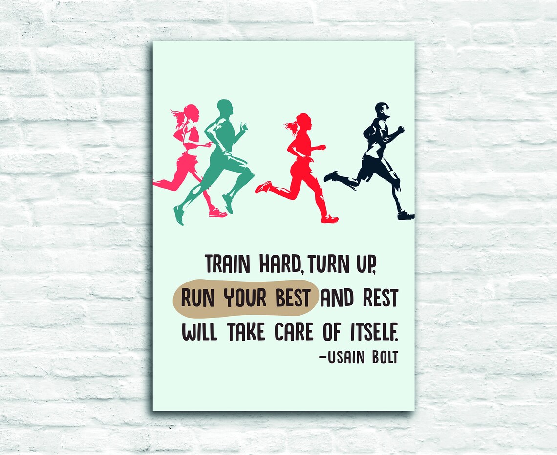 Usain Bolt Train Hard Colorful Runners Motivational Fitness Quote Poster - Image 3