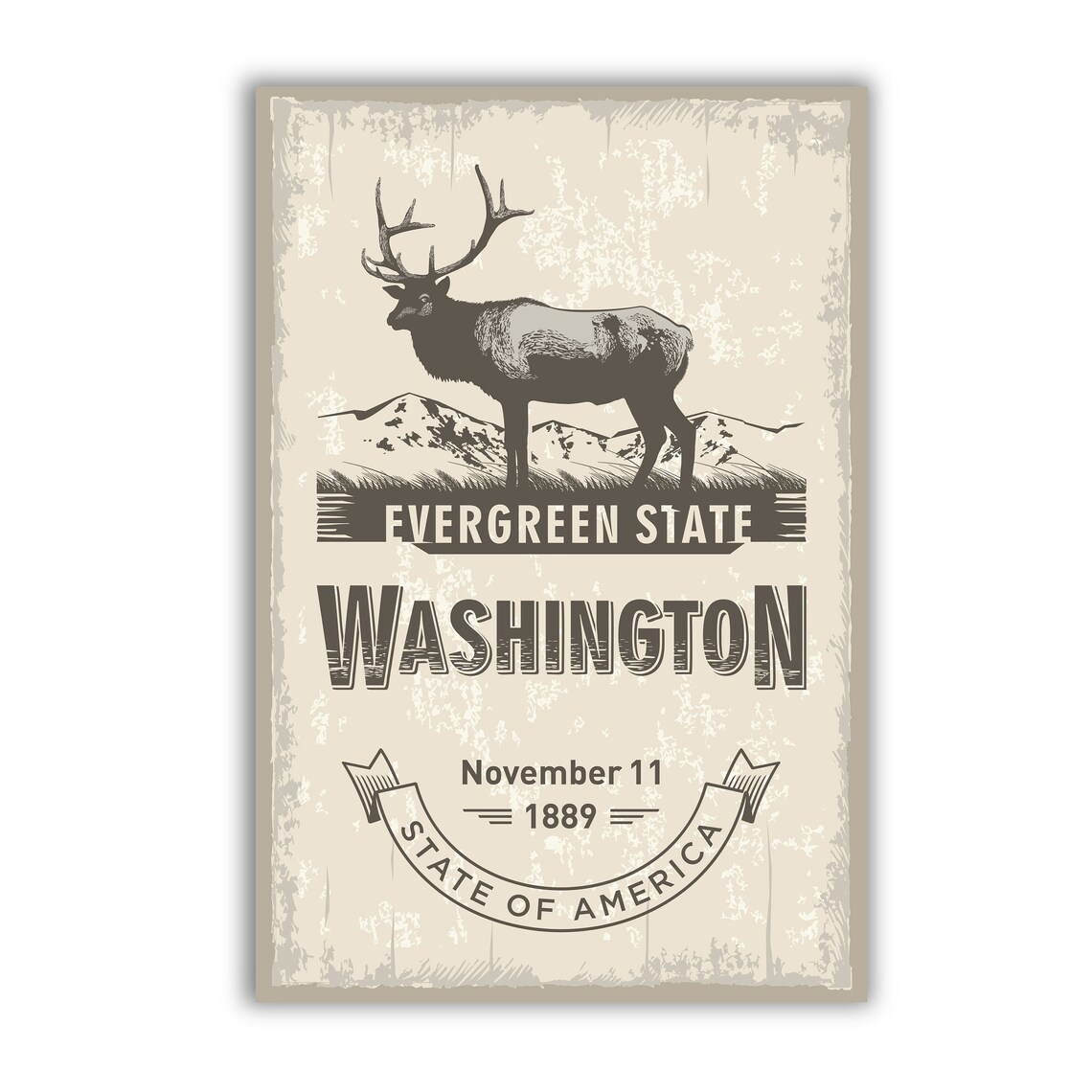 Washington Evergreen State Elk Symbol Vintage Statehood Travel Poster - Image 2