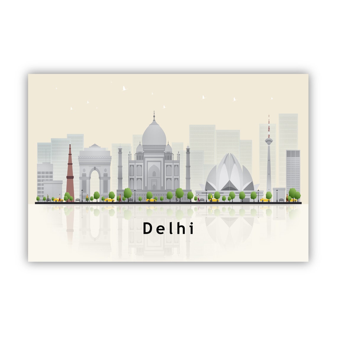 Delhi India India Gate Lotus Temple Skyline Illustration Poster - Image 2