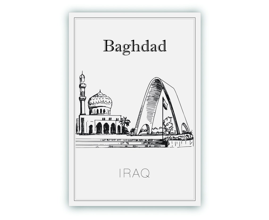 Baghdad Iraq Martyrs Monument Mosque Dome Minaret Sketch Poster - Image 2