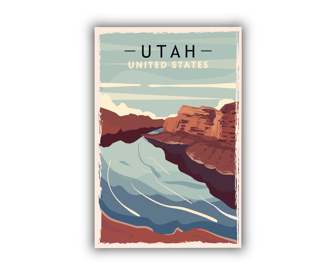 Utah Red Rock Canyon River Bend Vintage Retro Travel Poster Wall Art - Image 2