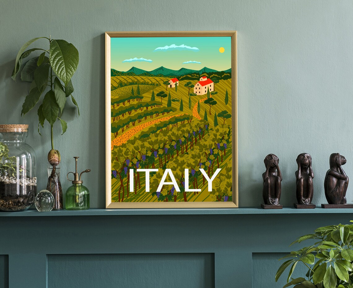 Italy Tuscan Vineyard Farmhouse Countryside Vintage Travel Poster - Image 3
