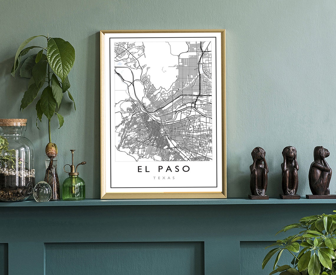 El Paso Texas City Street Map Minimalist Black And White Wall Poster - Image 3