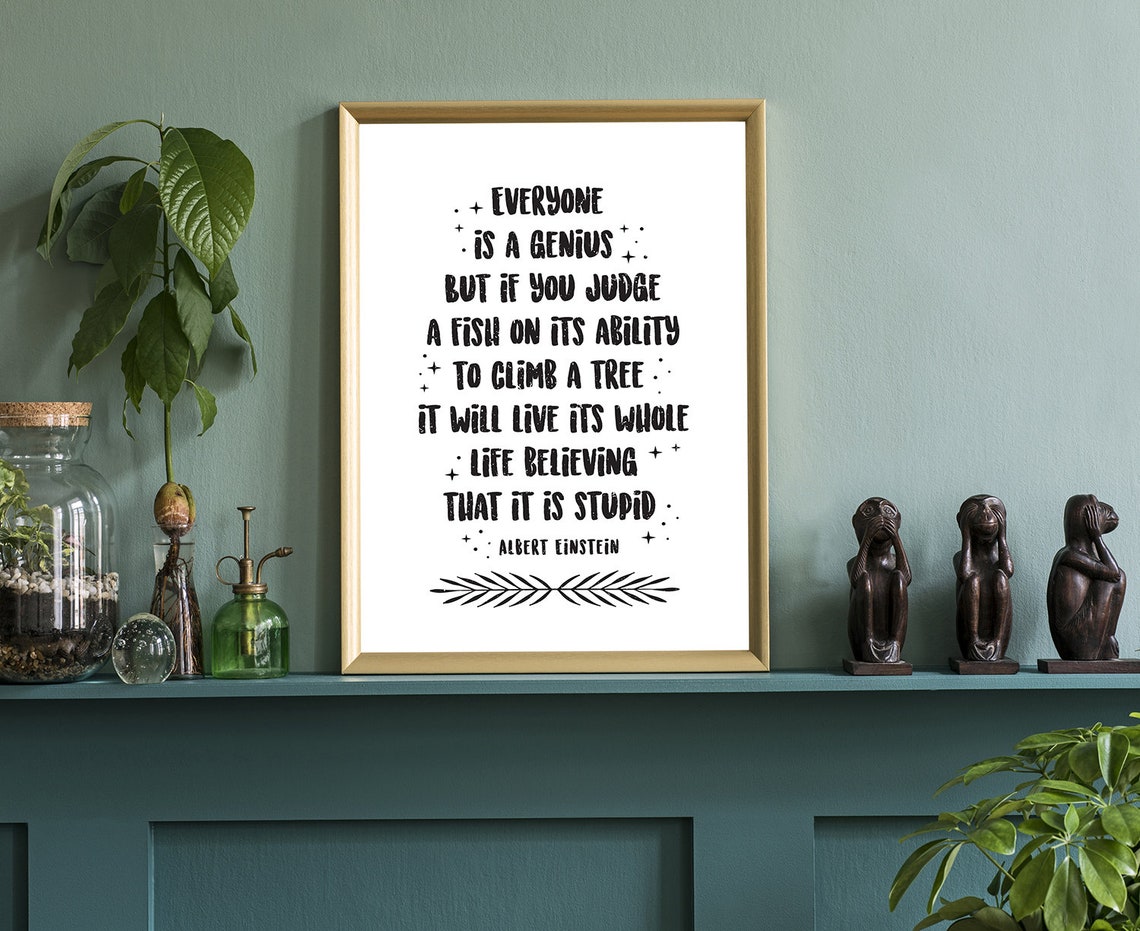 Albert Einstein Everyone Is A Genius Fish Quote Motivational Poster - Image 3