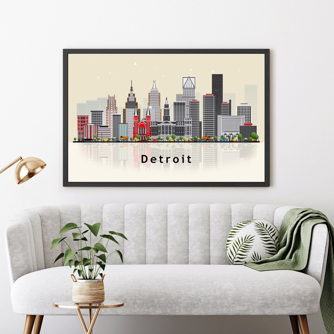Detroit Michigan Renaissance Center Flat Skyline Travel Poster - Image 3