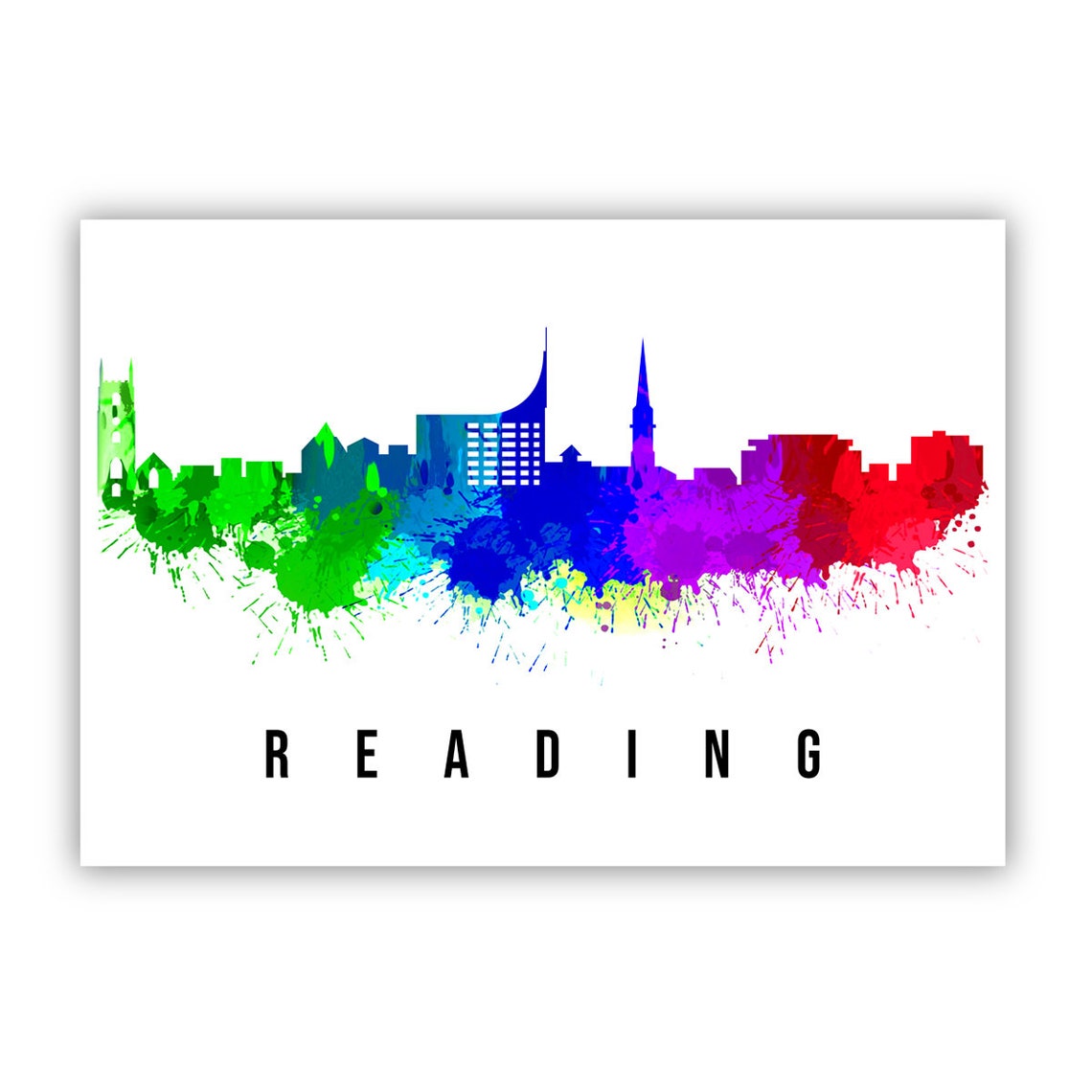 Reading England Watercolor Skyline City Silhouette Modern Poster - Image 3