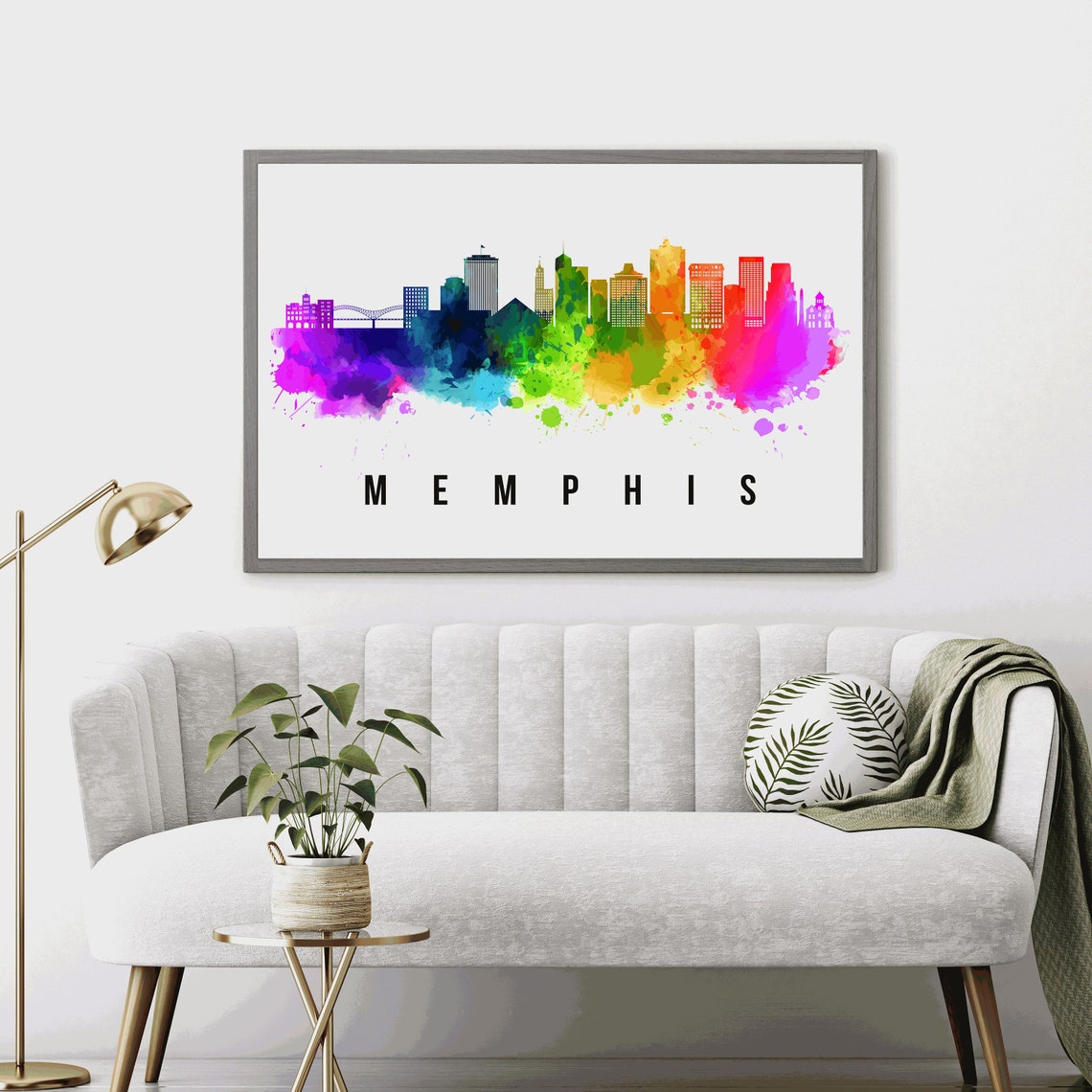 Memphis Tennessee Rainbow Watercolor Skyline Cityscape Poster - Image 4