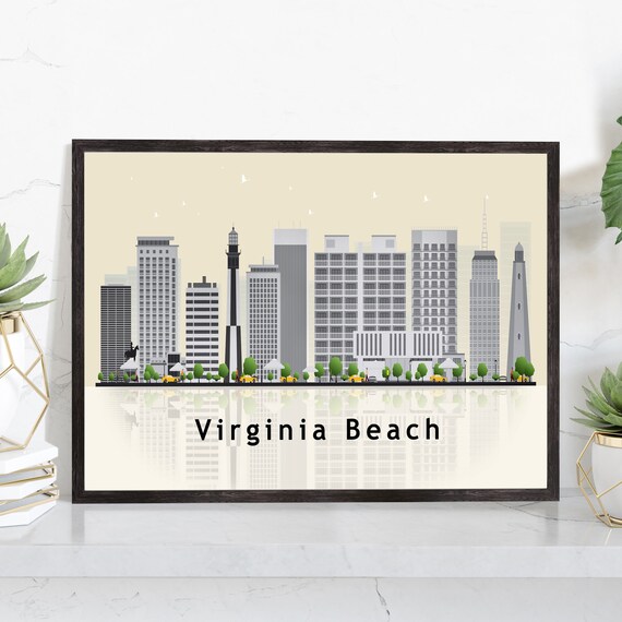 Virginia Beach Coastline Skyline Illustration With Lighthouse Reflection Poster