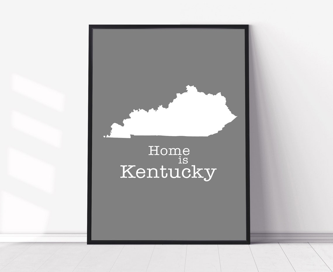 Kentucky Home Is Gray Minimalist State Map Silhouette Wall Art