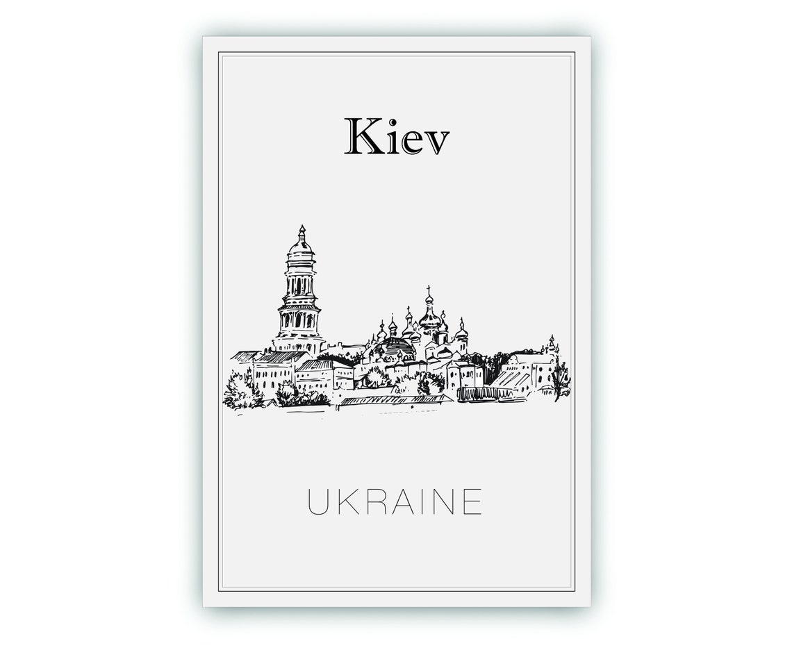 Kiev Ukraine Historic Skyline Bell Tower Hand Drawn Sketch Poster - Image 2