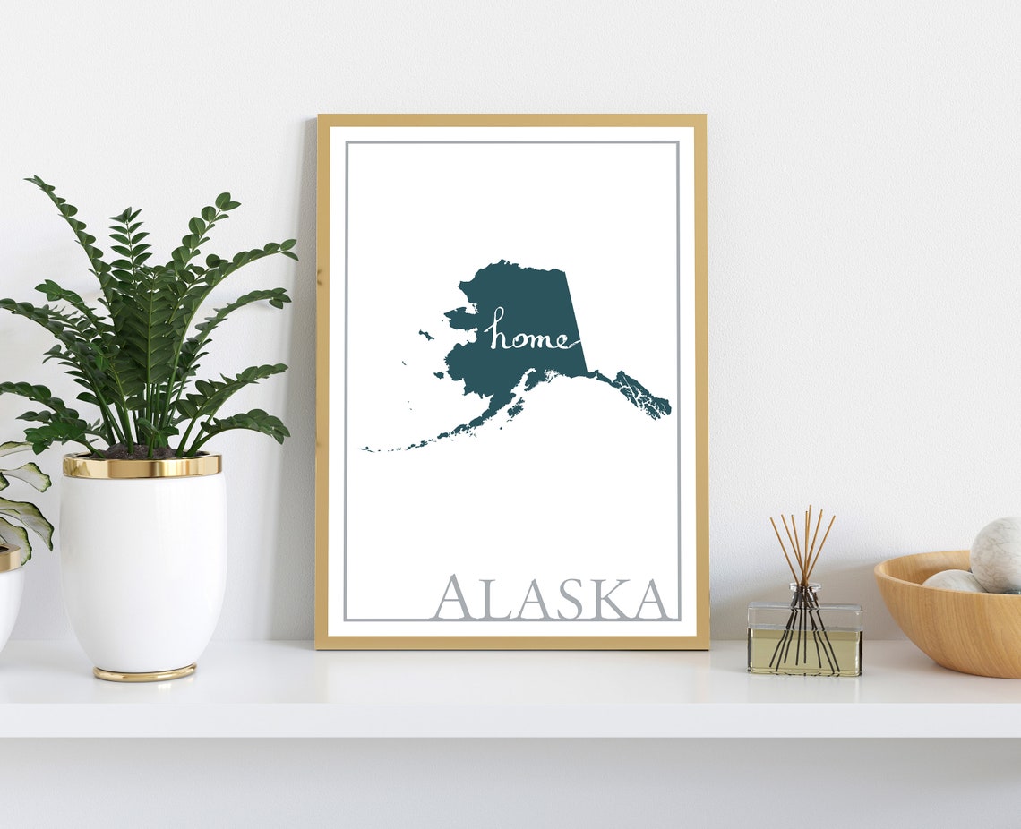 Alaska Modern Home State Silhouette Teal Map Wall Art Print Poster - Image 2