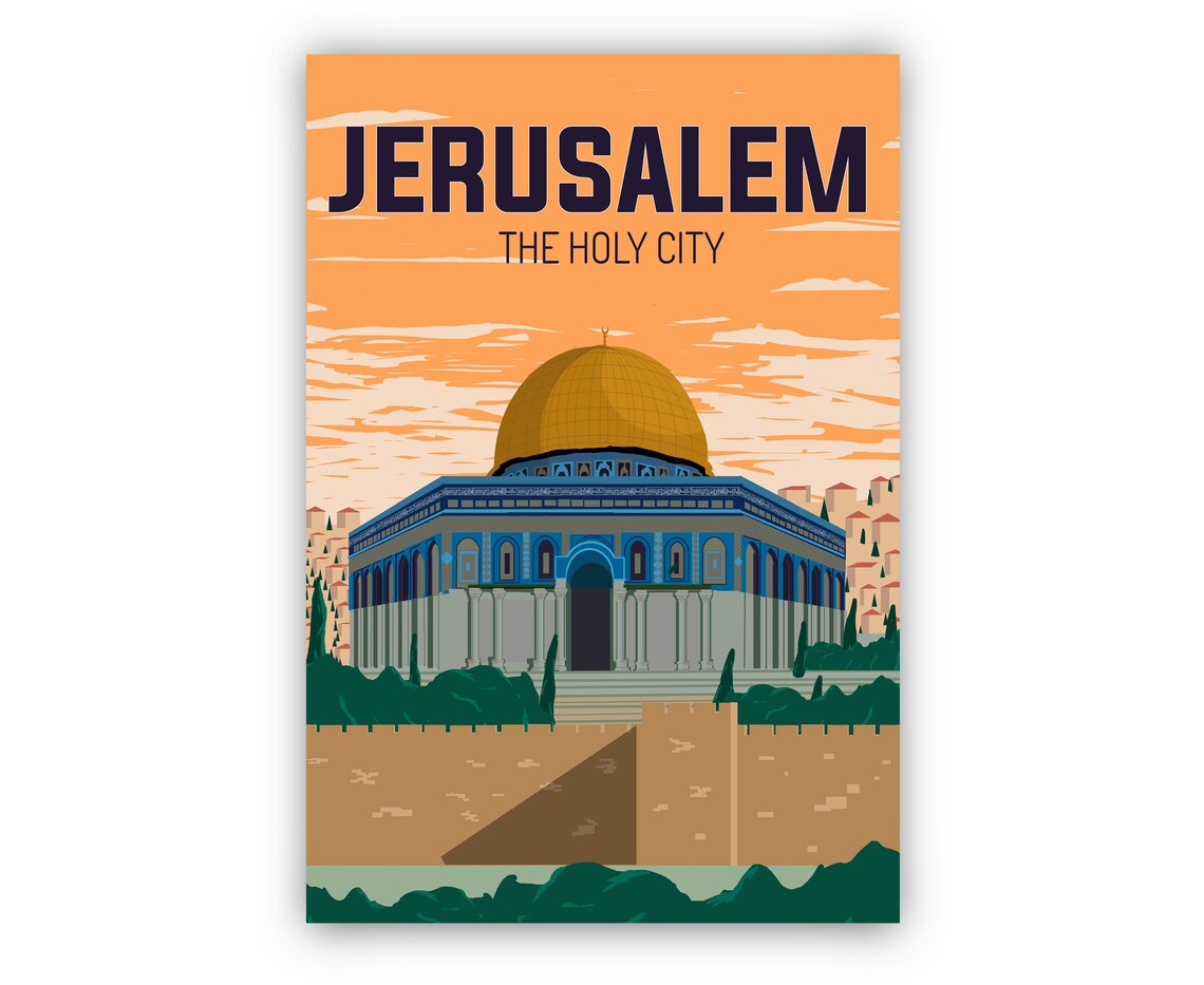 Jerusalem Dome Of The Rock Holy City Sunset Retro Travel Poster - Image 2