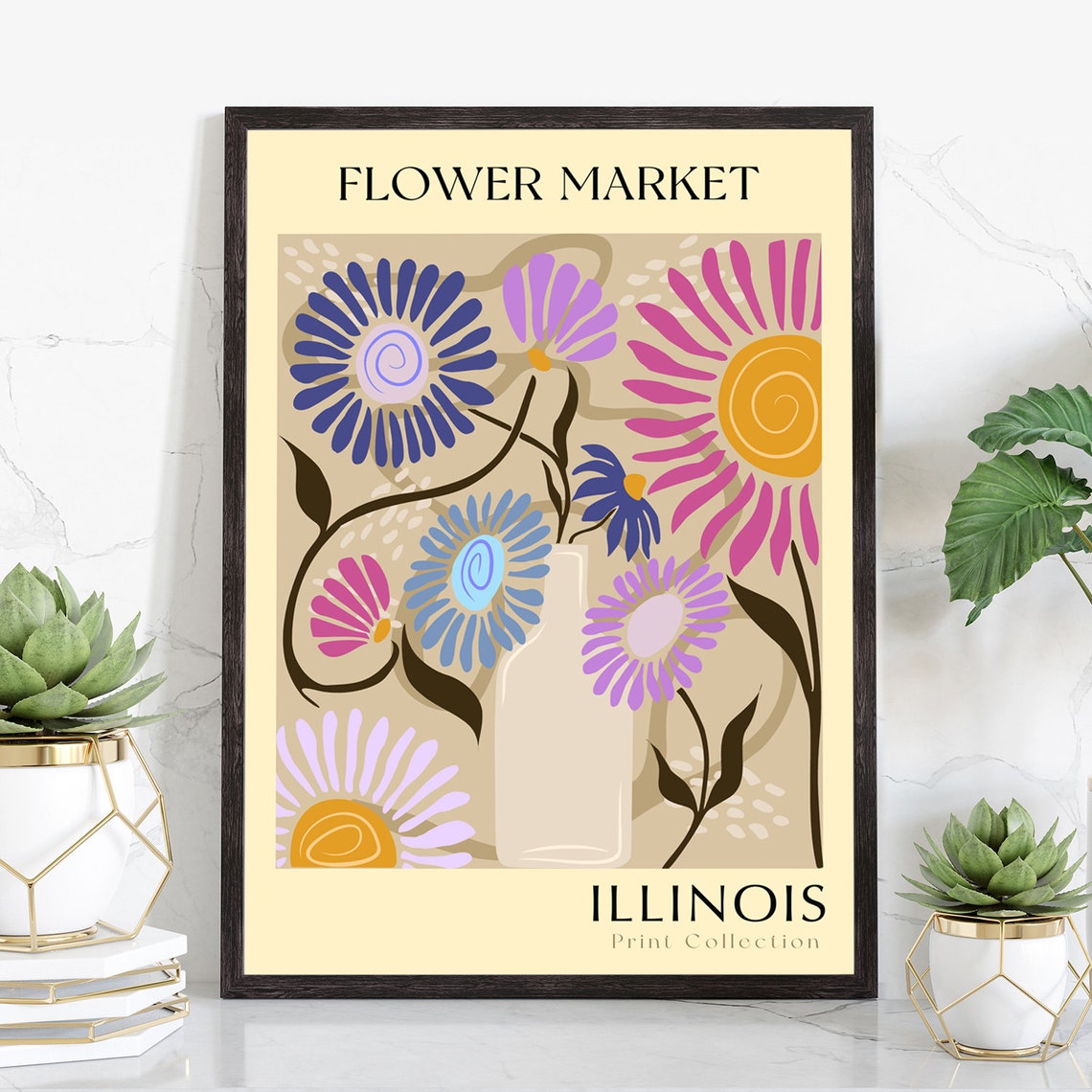 Illinois Flower Market Retro Daisy Botanical Collection Poster