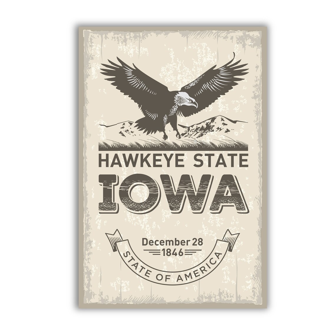 Iowa Hawkeye State Retro Vintage Eagle Statehood Travel Wall Poster - Image 2