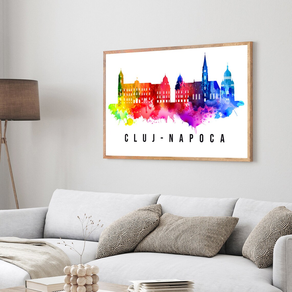 Cluj Napoca Romania Rainbow Watercolor Skyline Historic Poster - Image 3