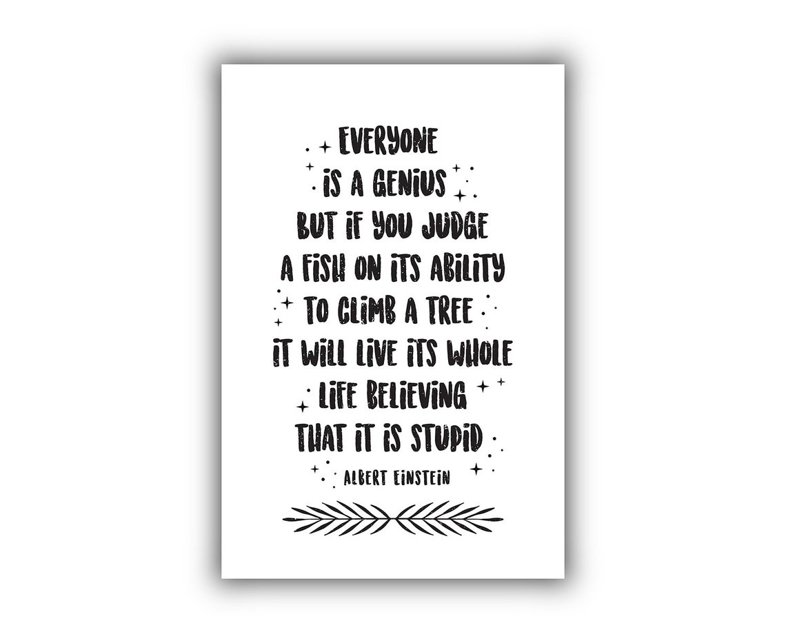Albert Einstein Everyone Is A Genius Fish Quote Motivational Poster - Image 2