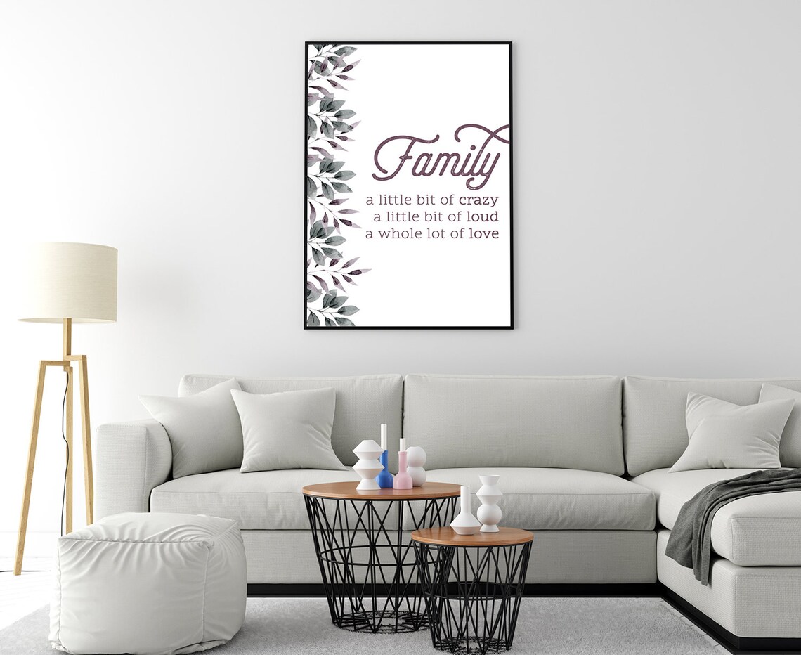 Family A Little Bit Of Crazy Love Quote Watercolor Leaf Wall Poster - Image 4