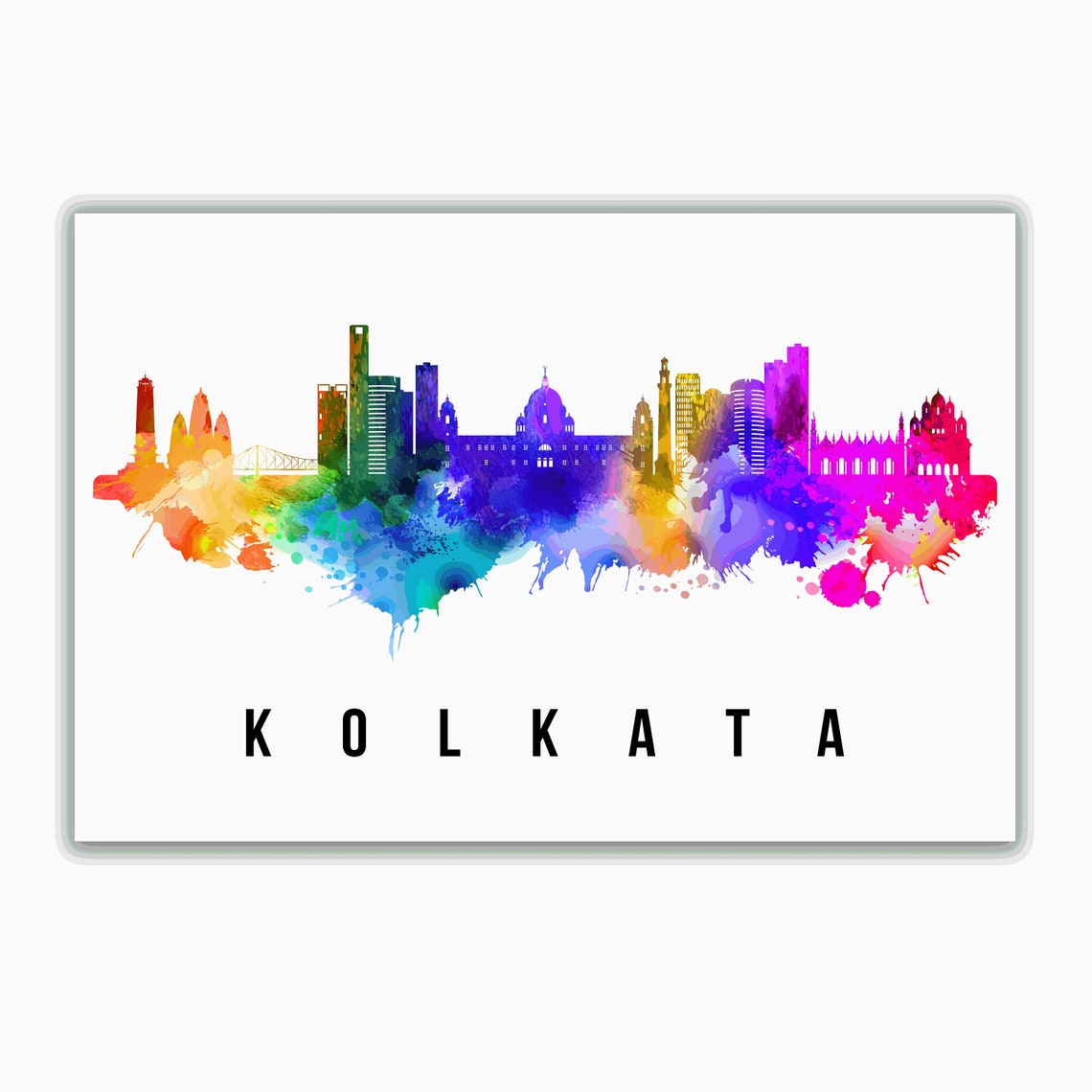 Kolkata India Victoria Memorial Rainbow Watercolor Skyline Poster - Image 2