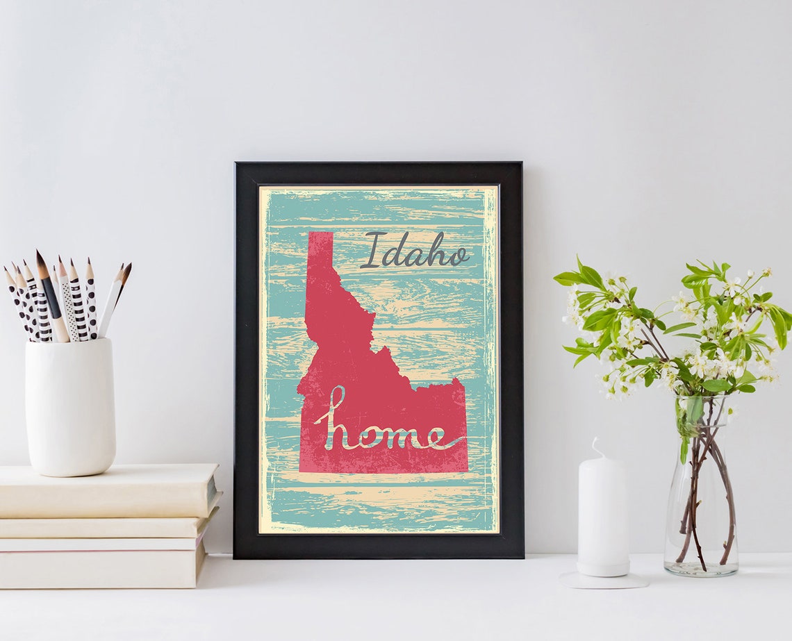 Idaho Home State Red Silhouette Vintage Distressed Teal Map Poster - Image 2