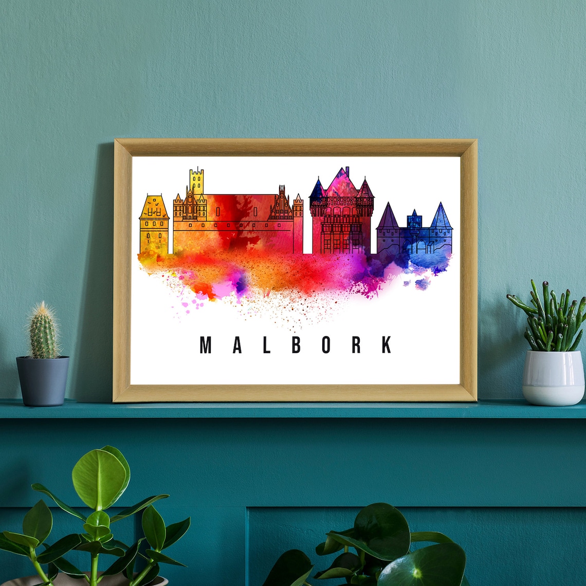 Malbork Poland Brick Castle Watercolor Landmark Skyline Poster - Image 2
