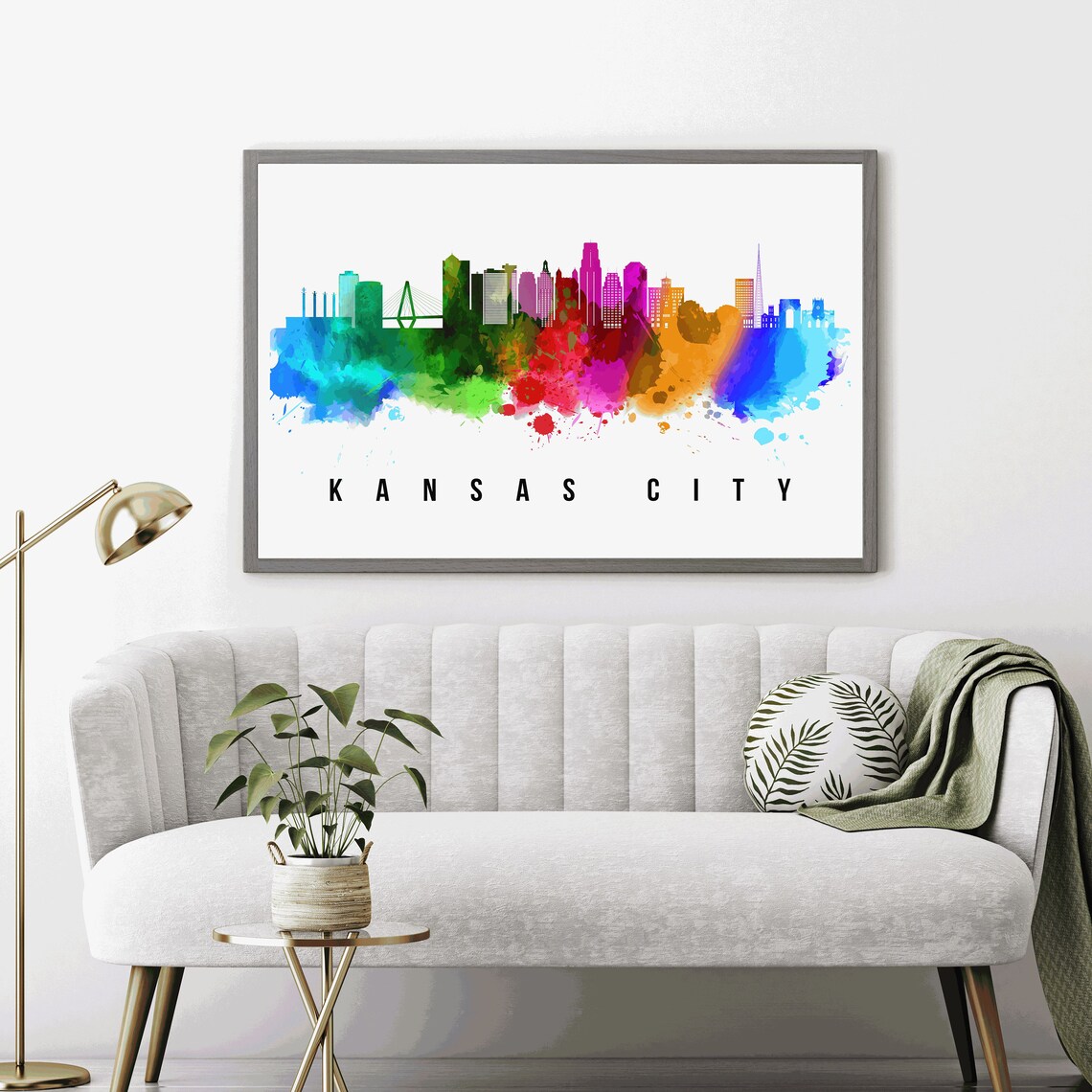 Kansas City Missouri Rainbow Watercolor Skyline Cityscape Poster - Image 3