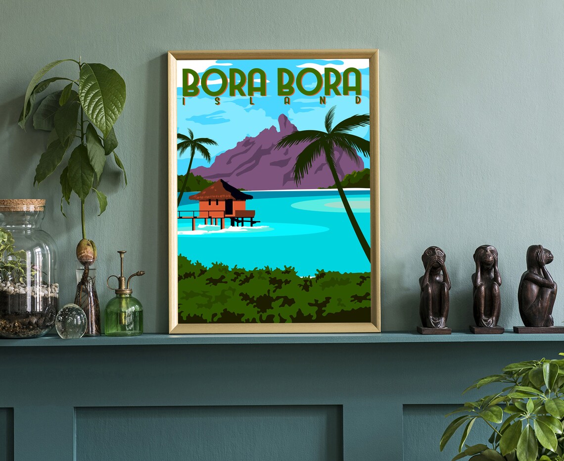 Bora Bora Island Overwater Bungalow Tropical Lagoon Travel Poster - Image 3