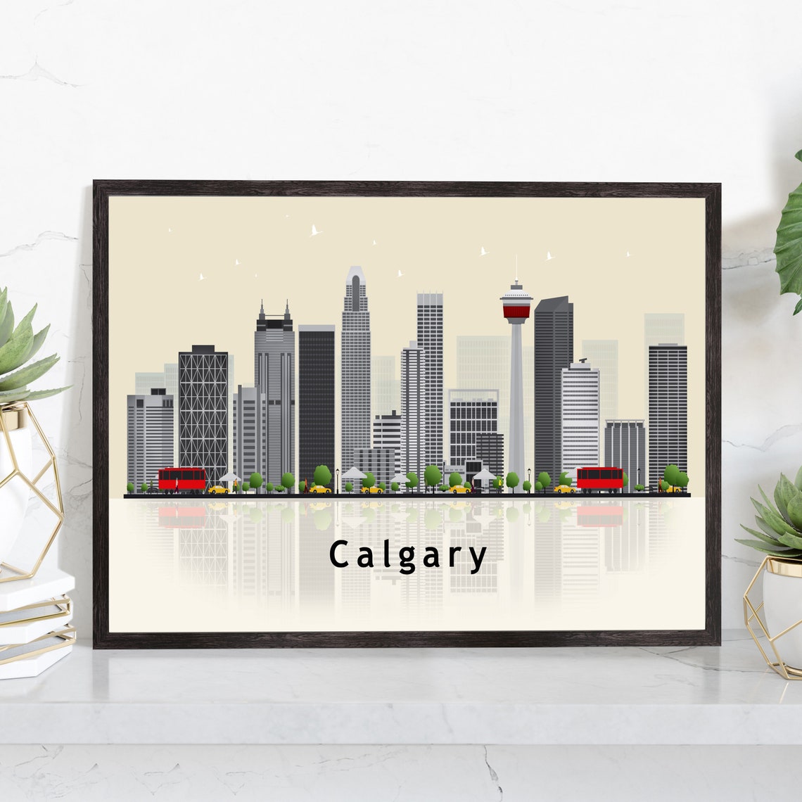 Calgary Canada Calgary Tower Skyline Illustration Travel Poster
