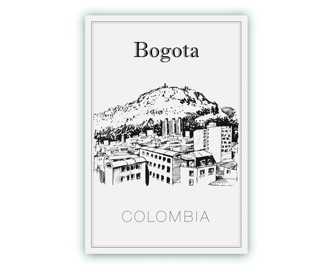 Bogota Colombia Monserrate Hill Hand Drawn Ink Sketch Travel Poster - Image 2