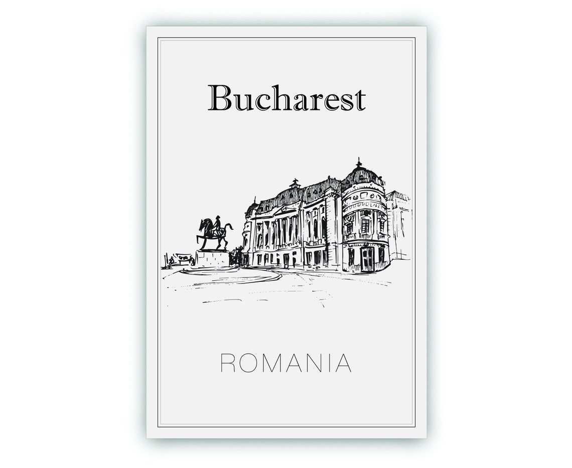 Bucharest Romania Romanian Athenaeum Equestrian Statue Sketch Poster - Image 2