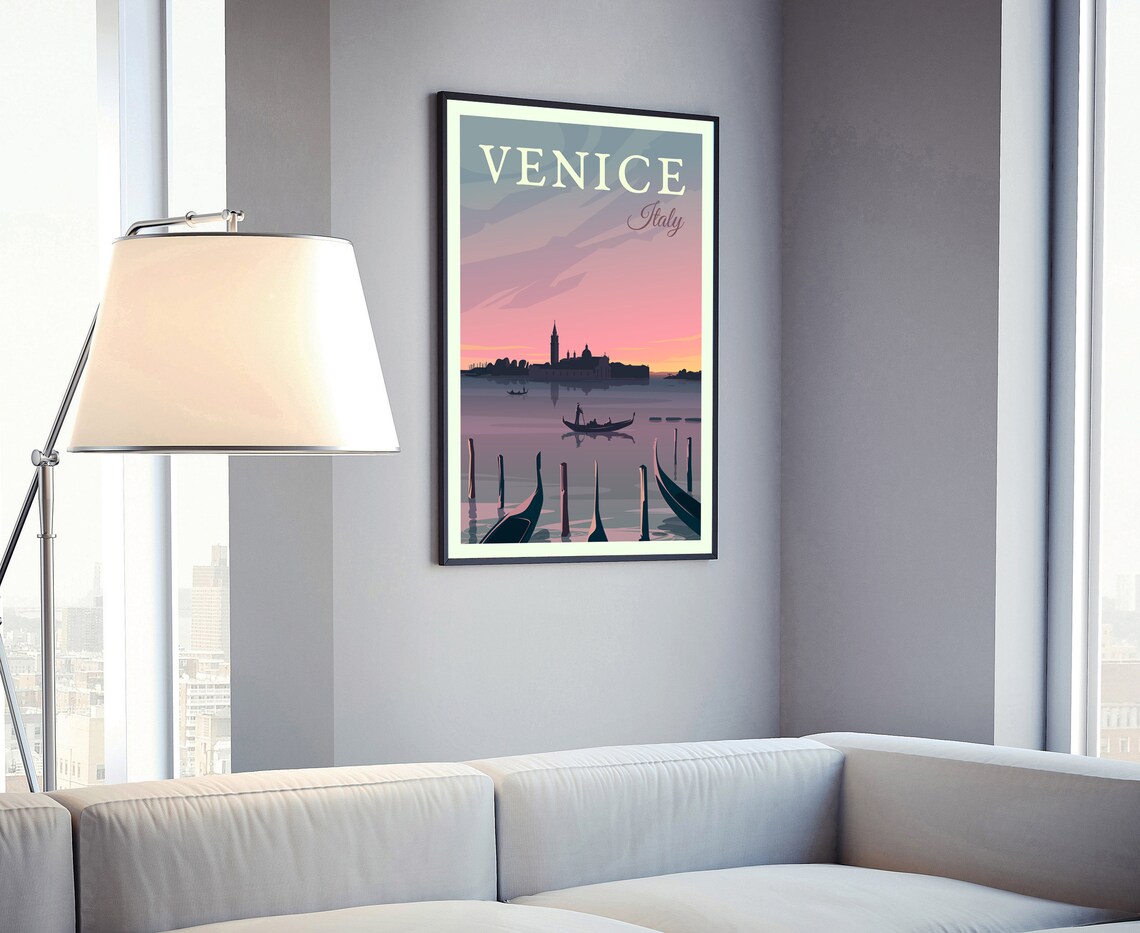 Venice Italy Gondola Sunset Canal Vintage Retro Travel Poster - Image 4