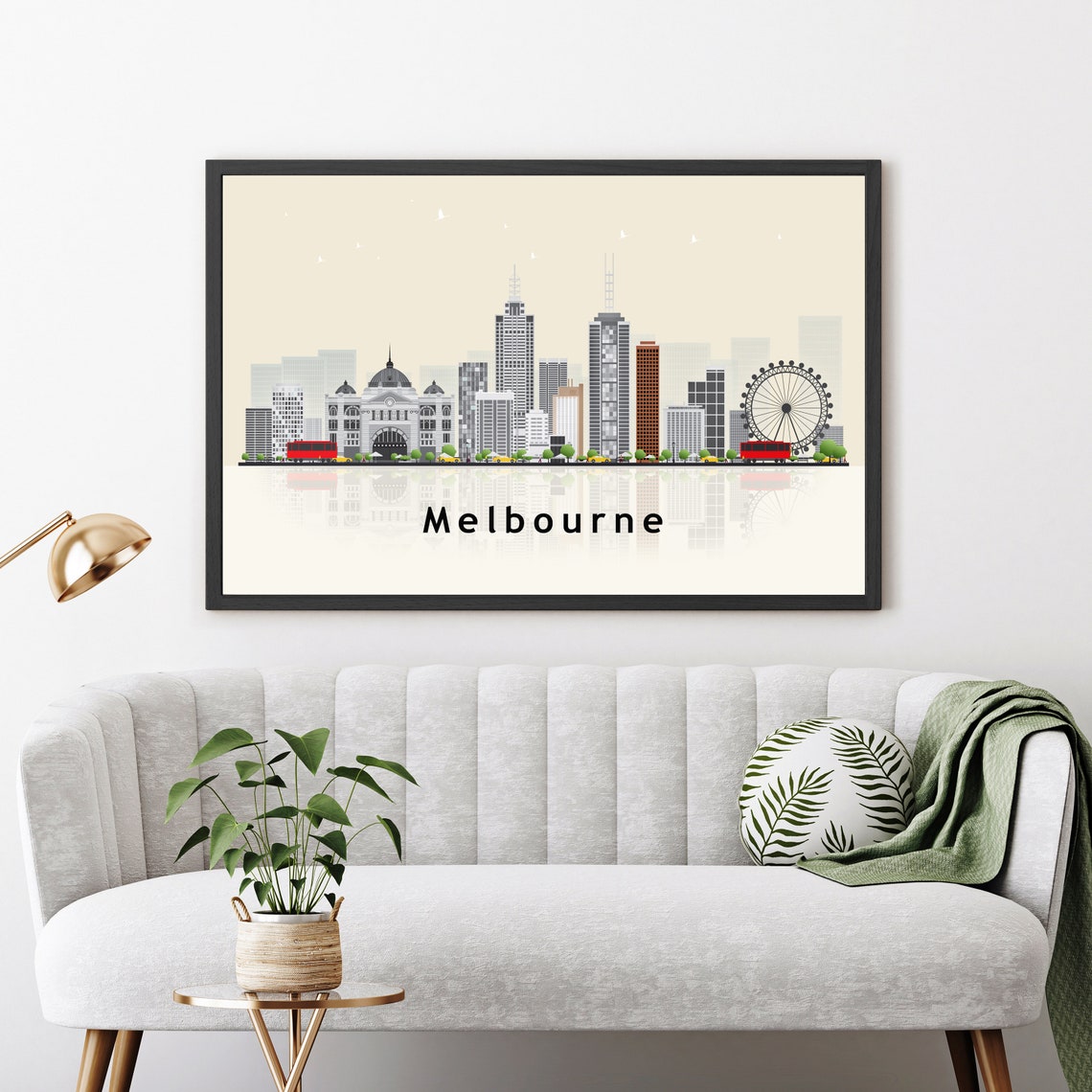 Melbourne Australia Skyline Tower Flat Vector Illustration Poster