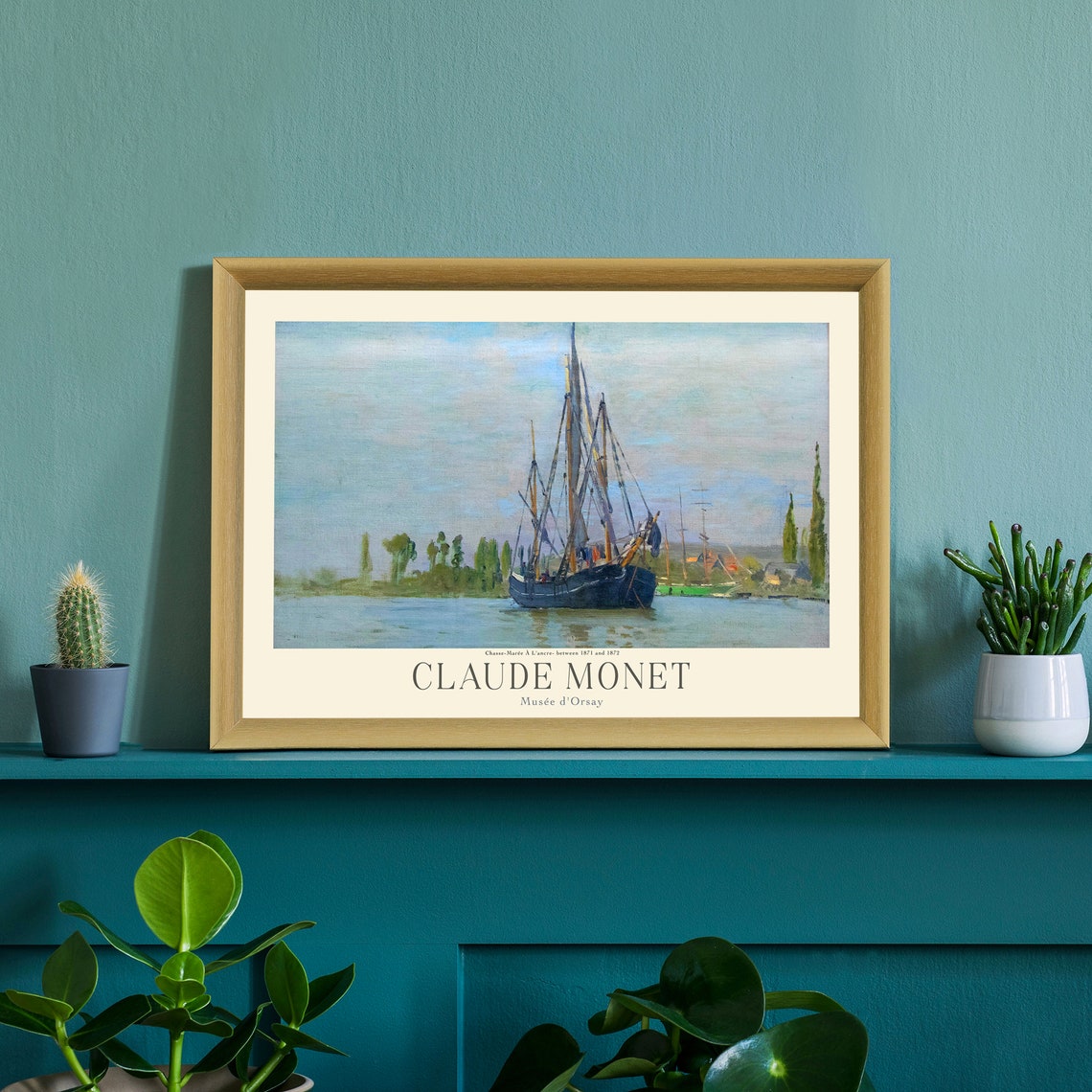 Claude Monet Chasse Maree Sailboat At Anchor Seine River Art Poster - Image 3