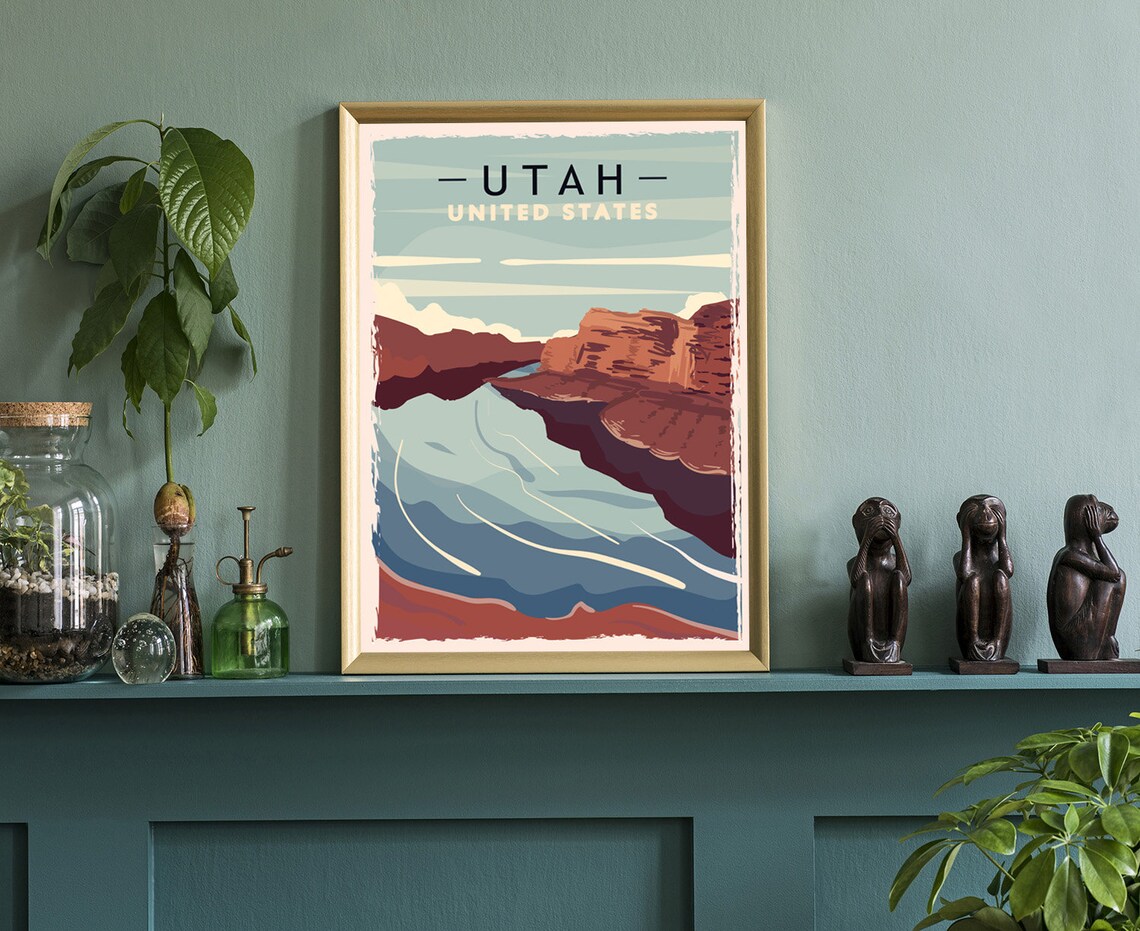 Utah Red Rock Canyon River Bend Vintage Retro Travel Poster Wall Art - Image 3