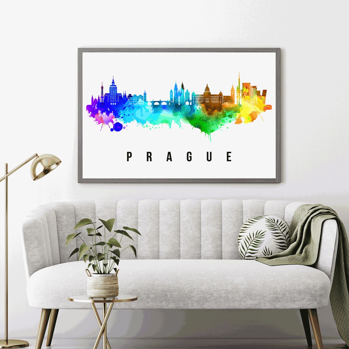 Prague Rainbow Watercolor Old Town Skyline Silhouette Art Poster - Image 4