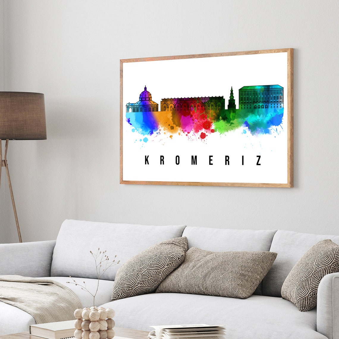 Kromeriz Czech Republic Rainbow Watercolor Skyline Art Poster - Image 4