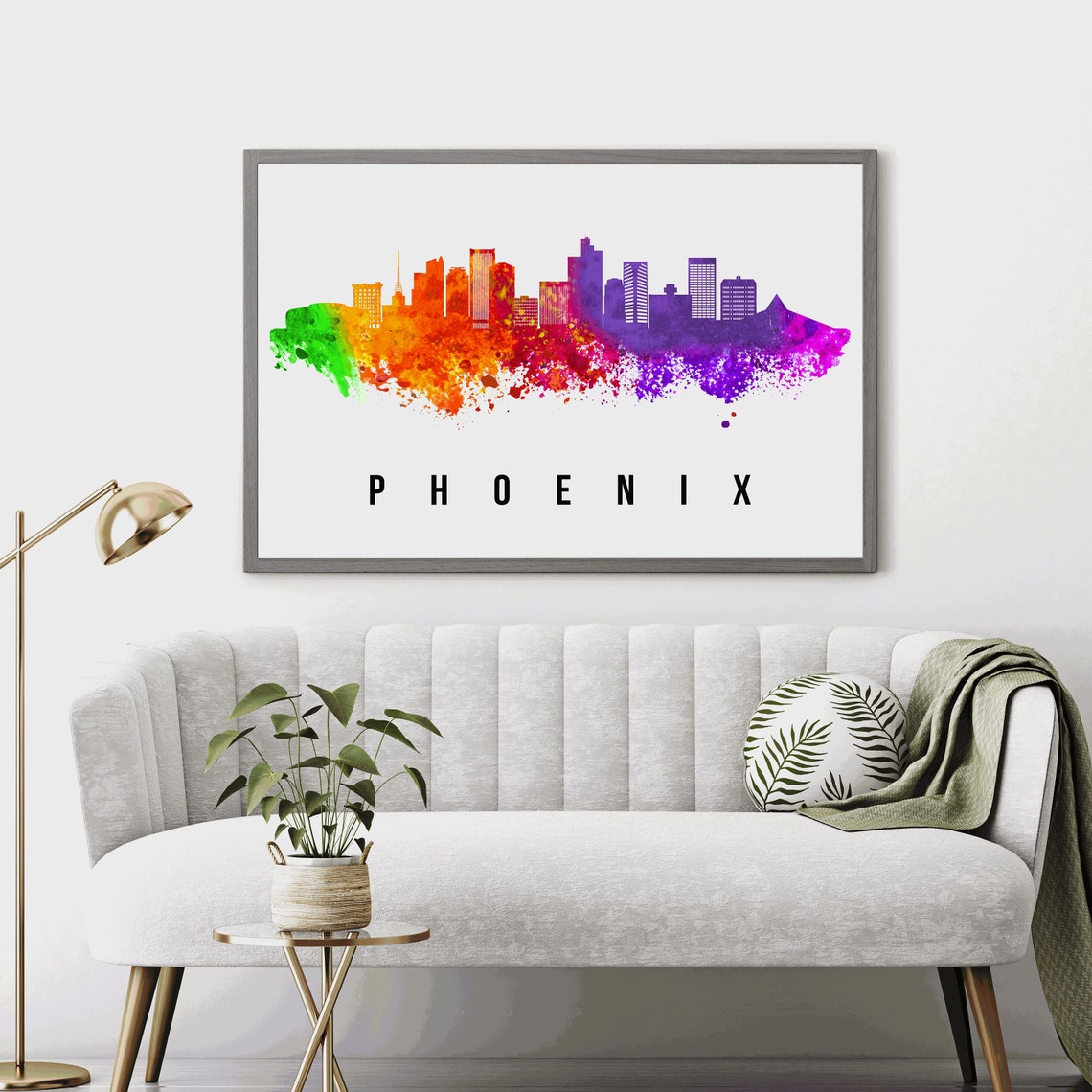 Phoenix Arizona Rainbow Watercolor Skyline Desert Cityscape Poster - Image 4