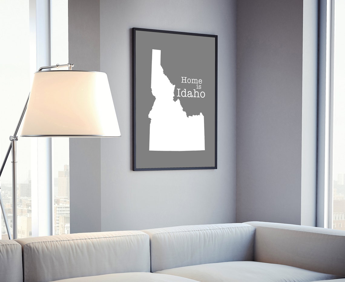 Idaho Home Is Gray Minimalist State Map Silhouette Wall Art Print - Image 4