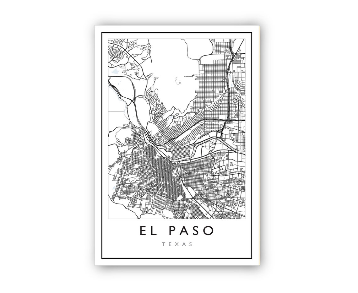El Paso Texas City Street Map Minimalist Black And White Wall Poster - Image 2