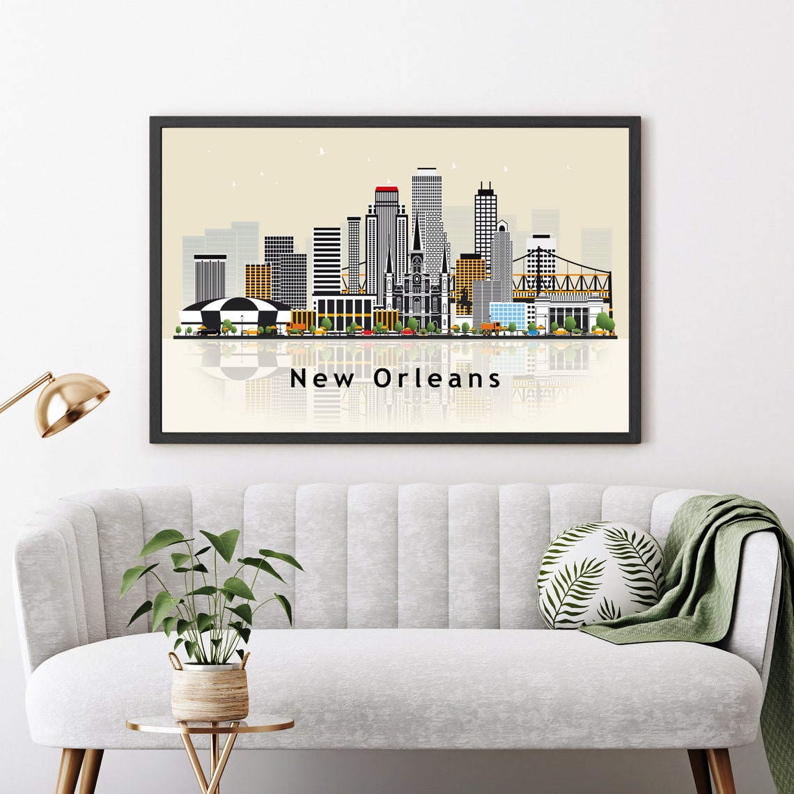New Orleans Louisiana Skyline Illustration Superdome Cathedral Poster - Image 3