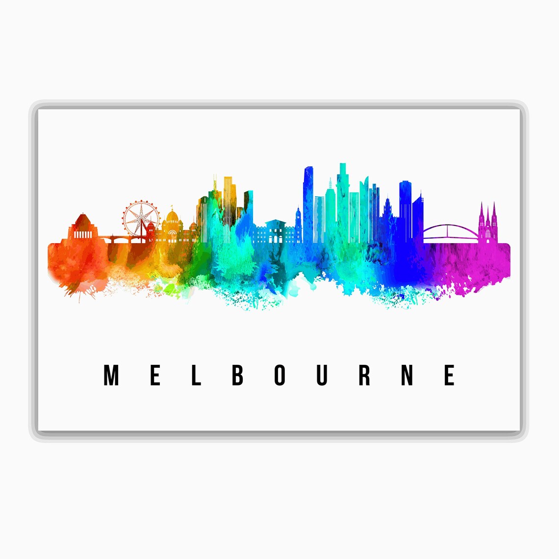 Melbourne Australia Rainbow Watercolor Skyline Travel Poster - Image 2