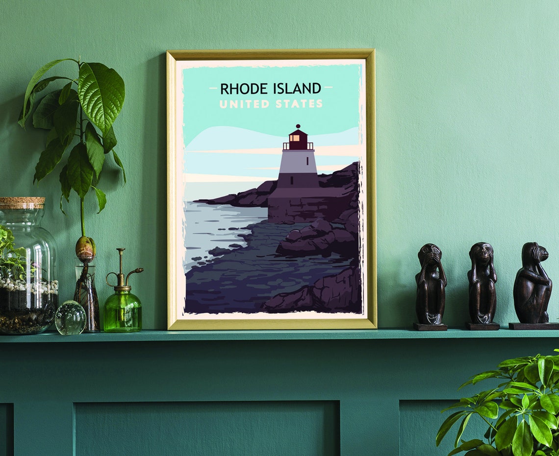 Retro Style Travel Poster Rhode Island Vintage Rustic Poster Print Home Wall Art Office Wall Decor Rhode Island State Map Poster - Image 3