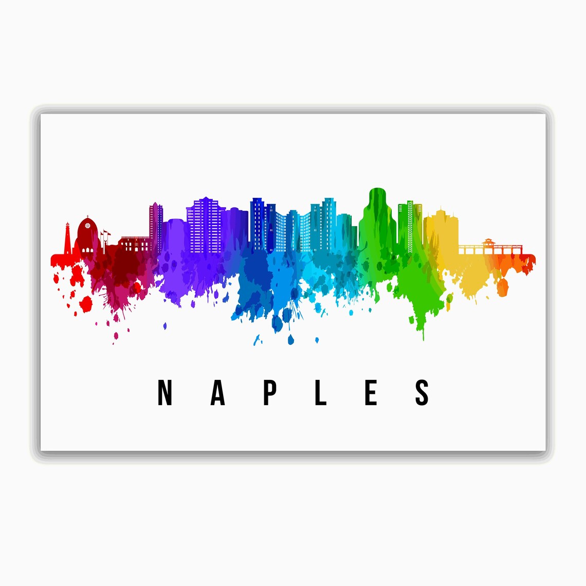 Naples Florida Rainbow Watercolor Skyline Cityscape Art Poster - Image 2